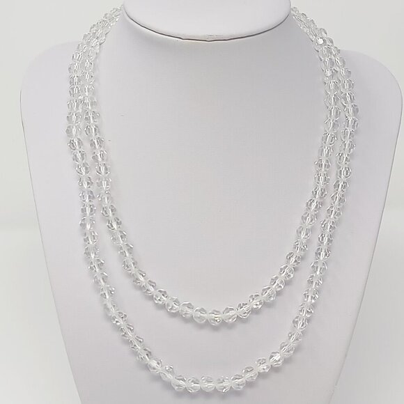 Les Bernard Inc Clear Faceted Crystal Glass Beaded Necklace - Picture 2 of 7
